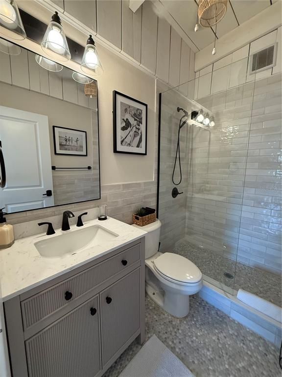 Bathroom, Glass Shower, Interior, Pendant Lights