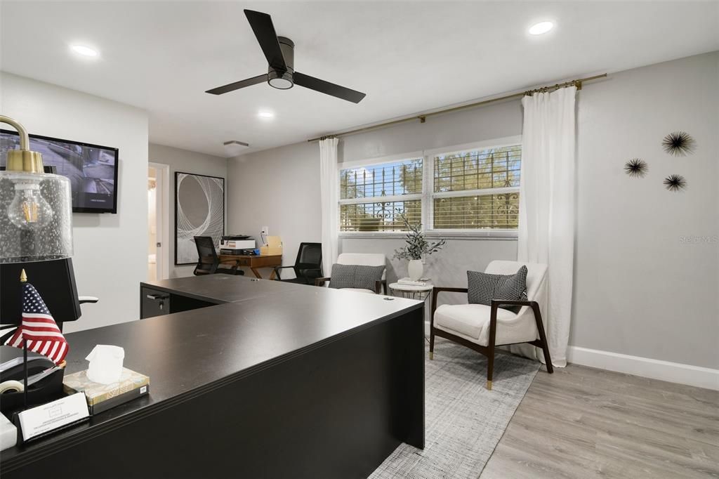 Home Office, Interior, Recessed Lighting, Wood Texture Flooring