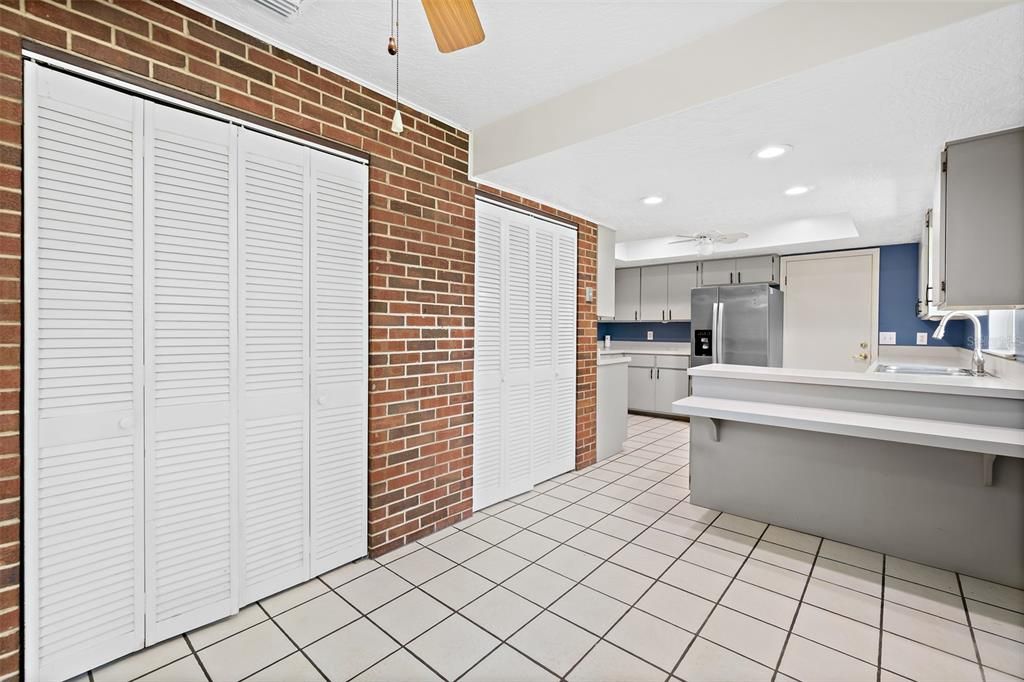 Interior, Kitchen, Recessed Lighting, Stainless Steel Appliances, Stone Walls
