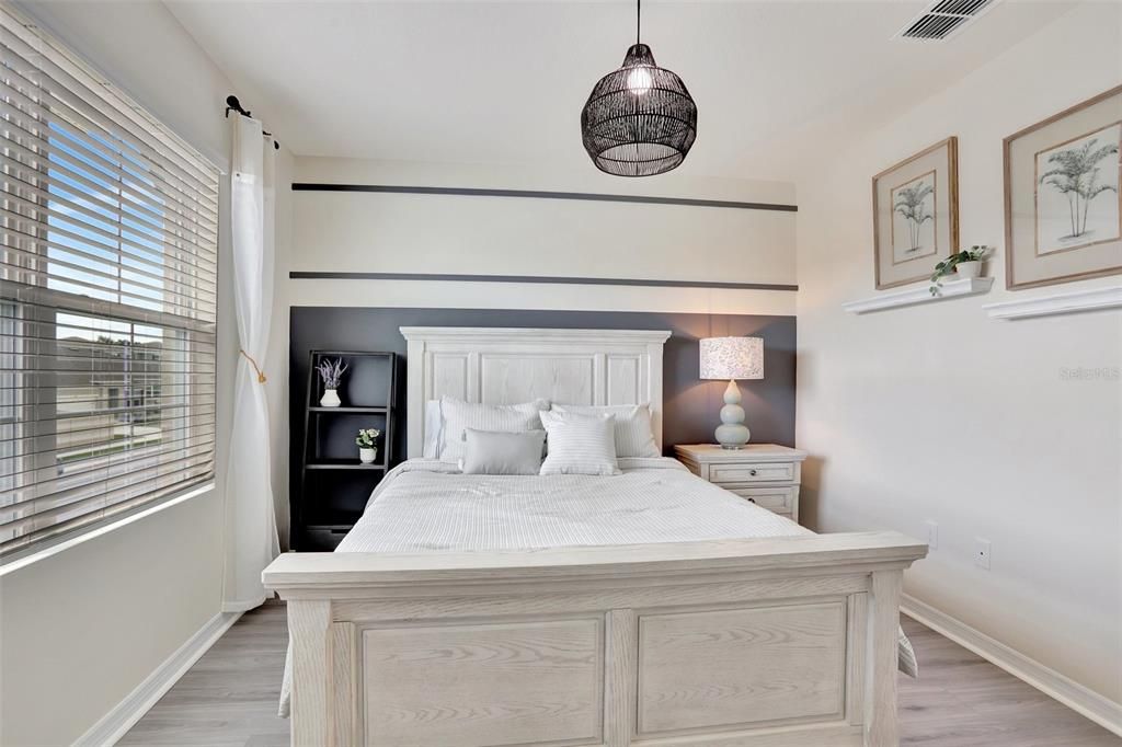 Bedroom, Interior, Pendant Lights, Wood Texture Flooring