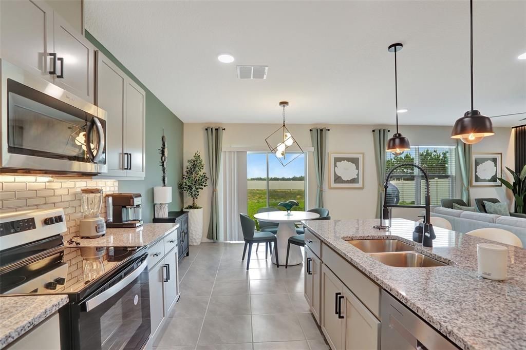 Dining room, Interior, Kitchen, Living room, Pendant Lights, Recessed Lighting, Stainless Steel Appliances