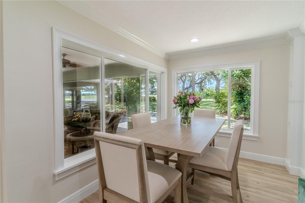 Dining room, Interior, Recessed Lighting, Wood Texture Flooring