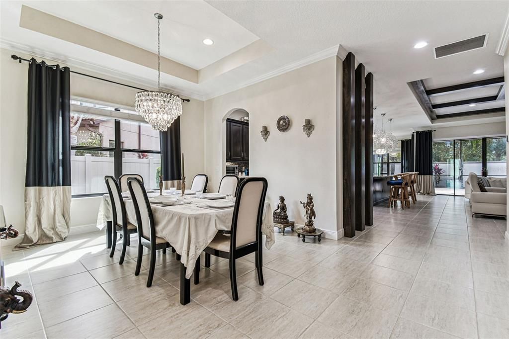 Chandelier, Dining room, Interior, Recessed Lighting
