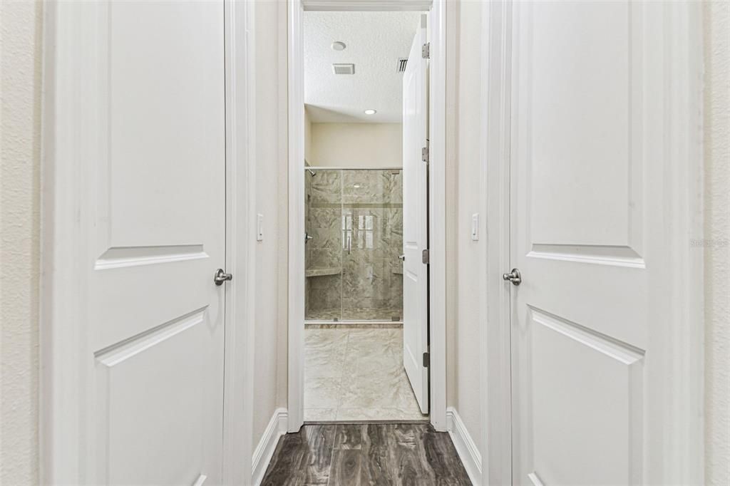 Bathroom, Interior, Recessed Lighting, Wood Texture Flooring