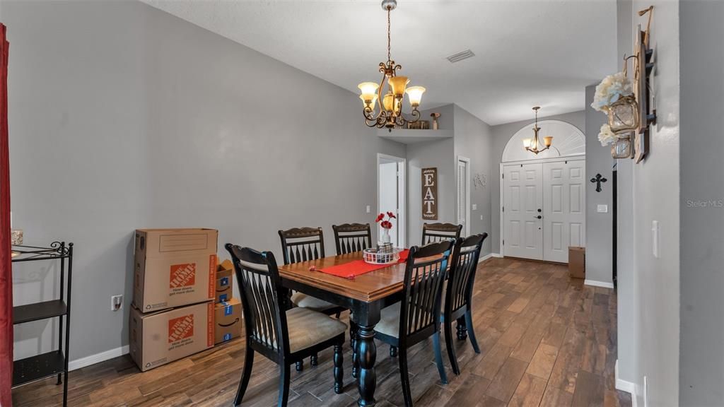 Chandelier, Dining room, Interior, Wood Texture Flooring