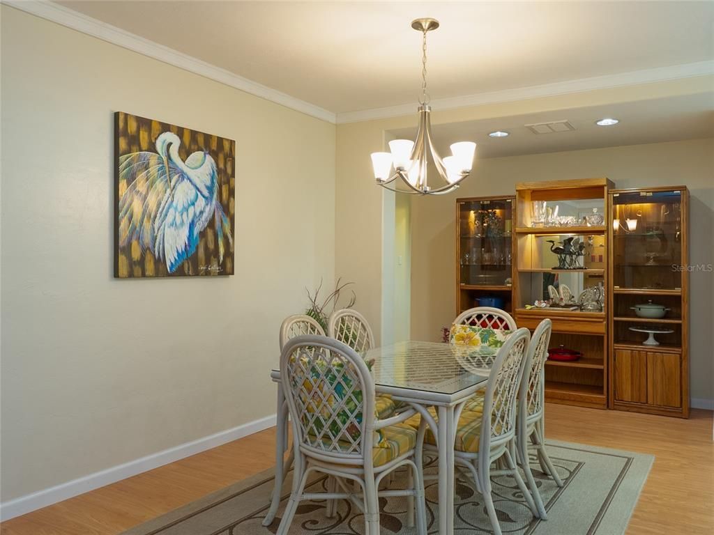 Dining room, Interior, Pendant Lights, Recessed Lighting, Wood Texture Flooring