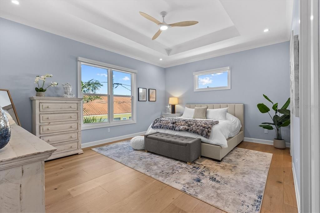 Bedroom, Interior, Recessed Lighting, Wood Texture Flooring