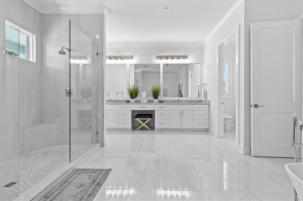 Bathroom, Dual Sink Vanities, Glass Shower, Interior