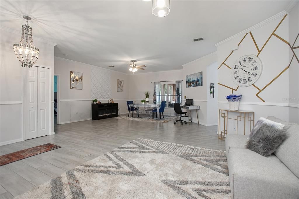 Home Office, Interior, Pendant Lights, Wood Texture Flooring