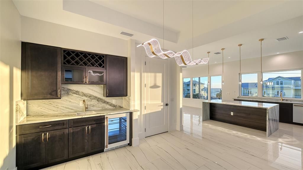 Interior, Kitchen, Marble, Pendant Lights, Recessed Lighting, Water