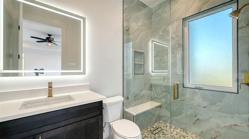 Bathroom, Glass Shower, Interior, Marble Walls