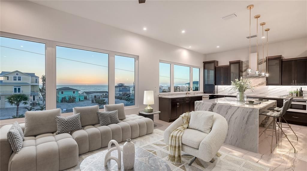 Interior, Kitchen, Living room, Pendant Lights, Recessed Lighting, Water