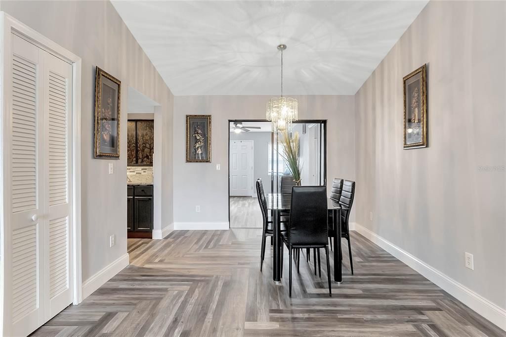 Chandelier, Dining room, Interior, Pendant Lights, Wood Texture Flooring