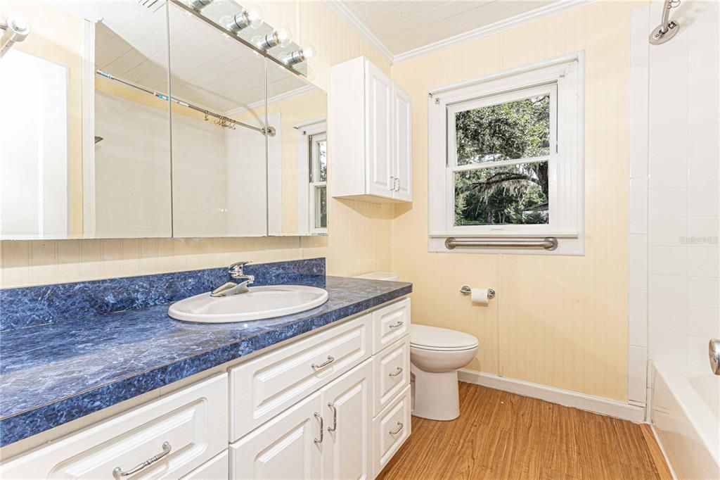 Bathroom, Interior, Tile Countertops, Wood Texture Flooring