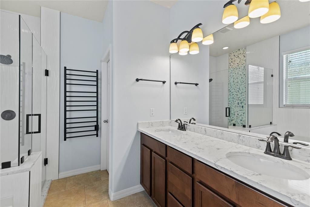 Bathroom, Dual Sink Vanities, Glass Shower, Interior, Recessed Lighting