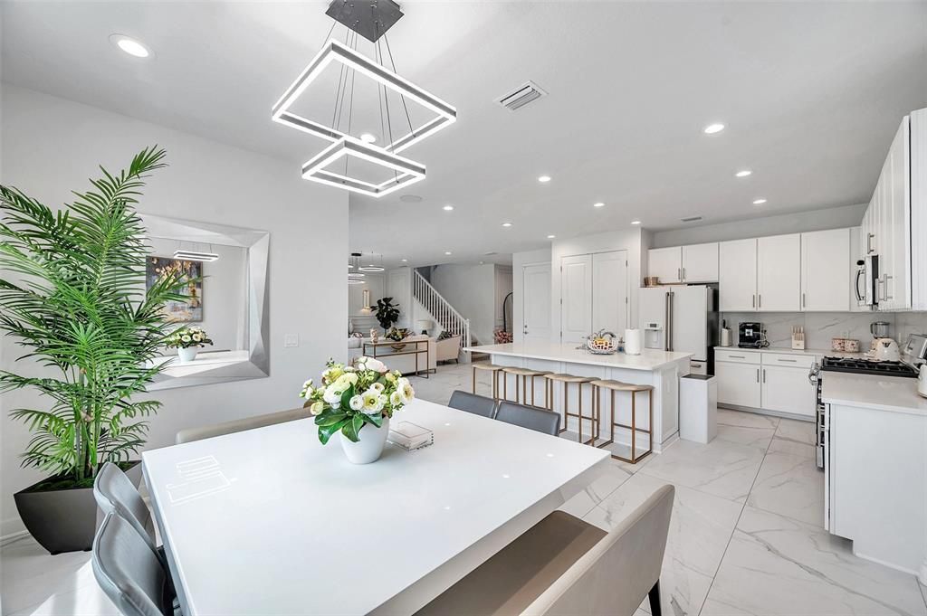 Interior, Kitchen, Marble, Pendant Lights, Recessed Lighting