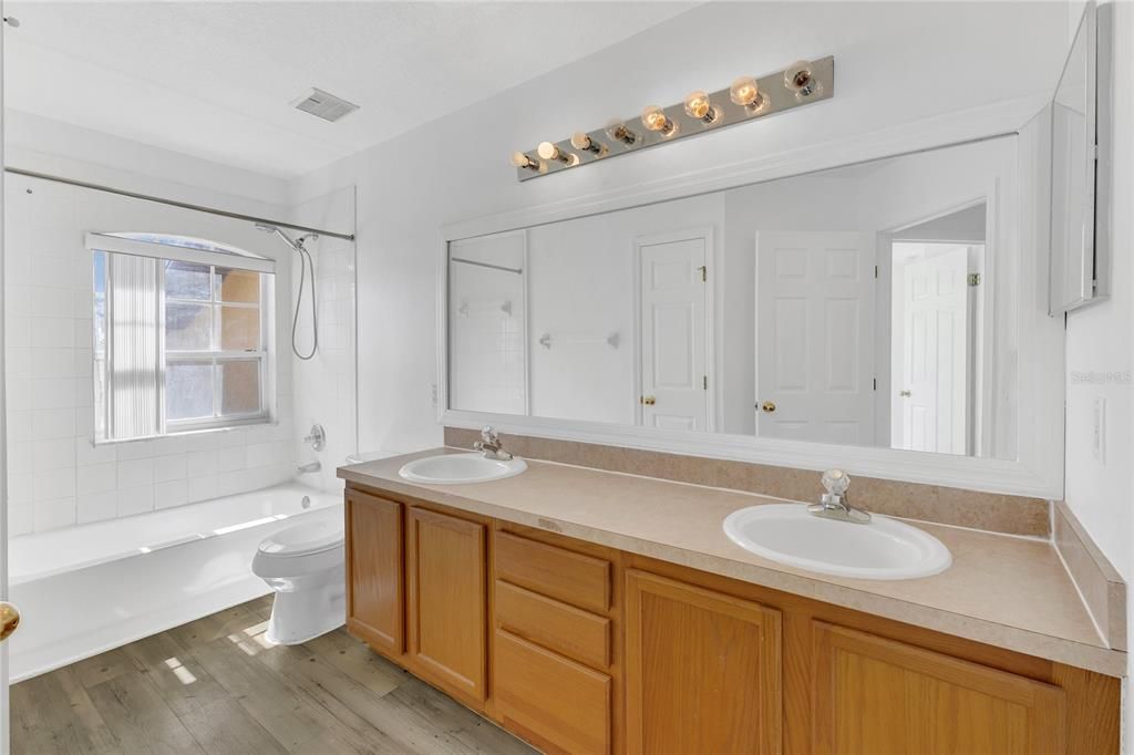 Bathroom, Dual Sink Vanities, Interior, Wood Texture Flooring