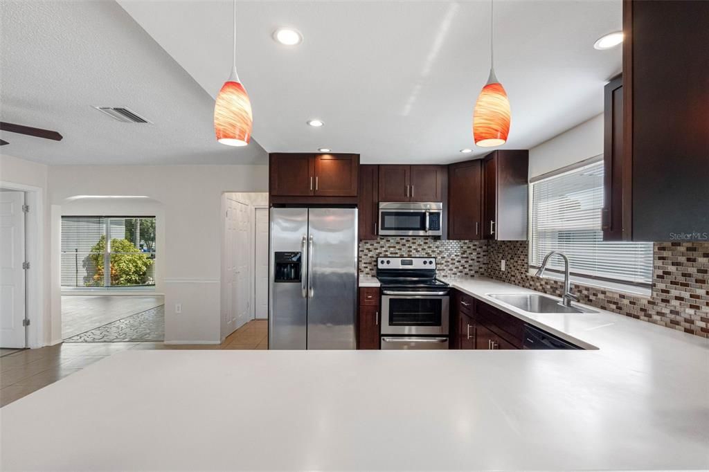 Interior, Kitchen, Pendant Lights, Recessed Lighting, Stainless Steel Appliances