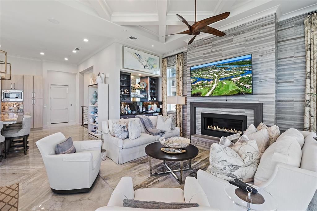 Fireplace, Interior, Living room, Recessed Lighting