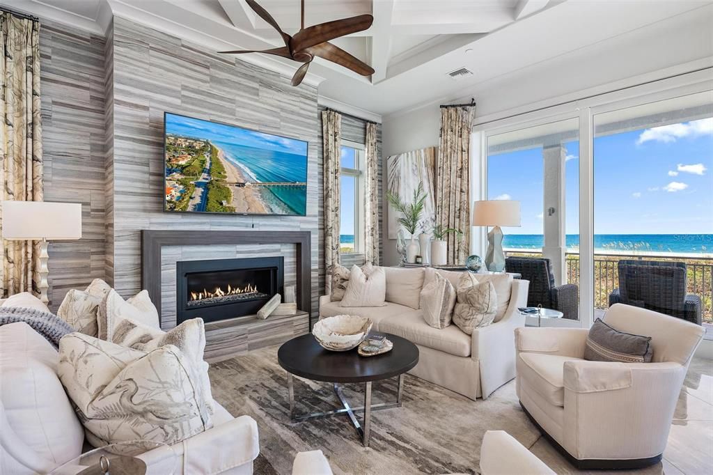 Fireplace, Interior, Living room, Water, Wooden Beams