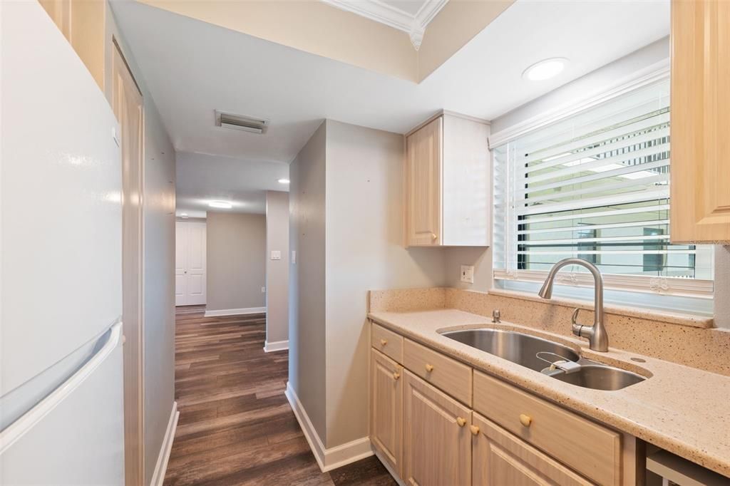 Interior, Kitchen, Recessed Lighting, Wood Texture Flooring