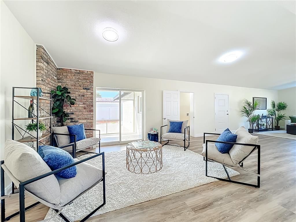 Interior, Living room, Stone Walls, Wood Texture Flooring