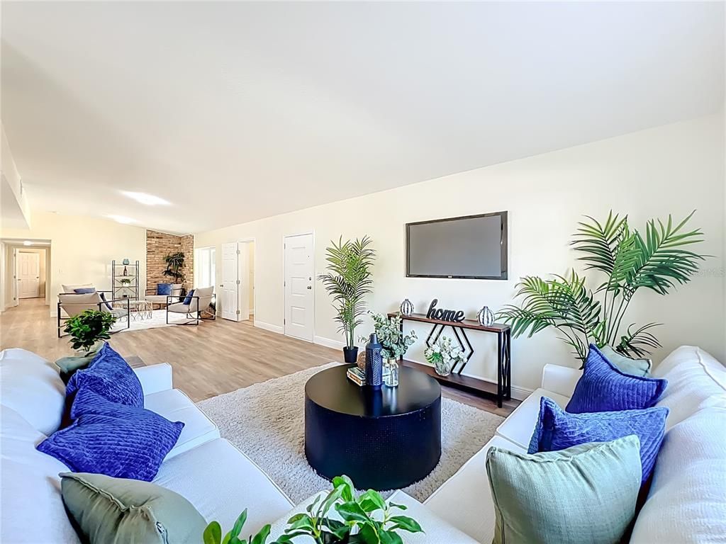 Interior, Living room, Stone Walls, Wood Texture Flooring