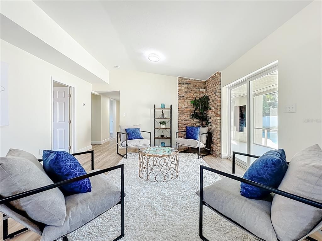 Interior, Living room, Recessed Lighting, Stone Walls