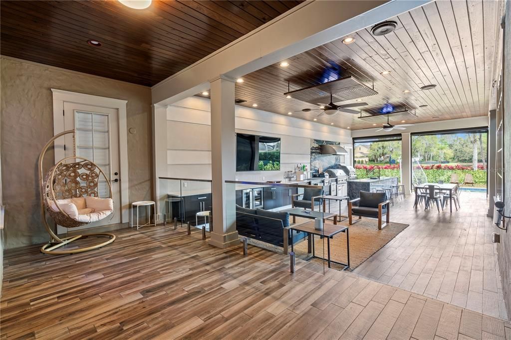 Interior, Living room, Recessed Lighting, Wooden Ceilings, Wood Texture Flooring