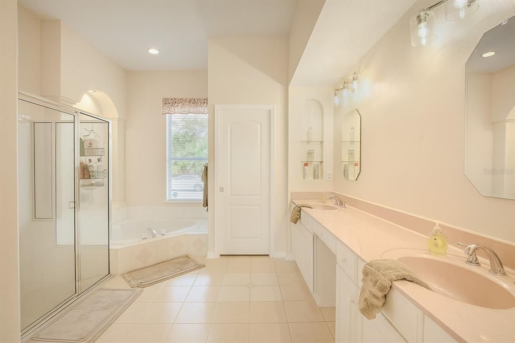 Bathroom, Dual Sink Vanities, Glass Shower, Interior, Recessed Lighting