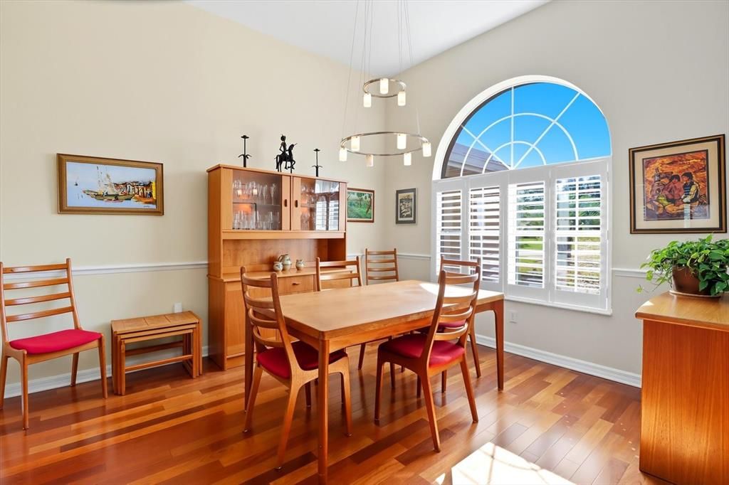 Dining room, Interior, Pendant Lights, Wood Texture Flooring