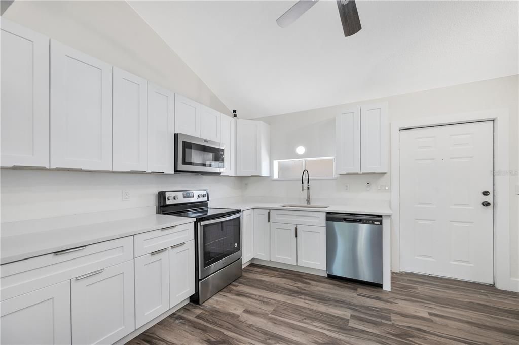 Interior, Kitchen, Stainless Steel Appliances, Wood Texture Flooring