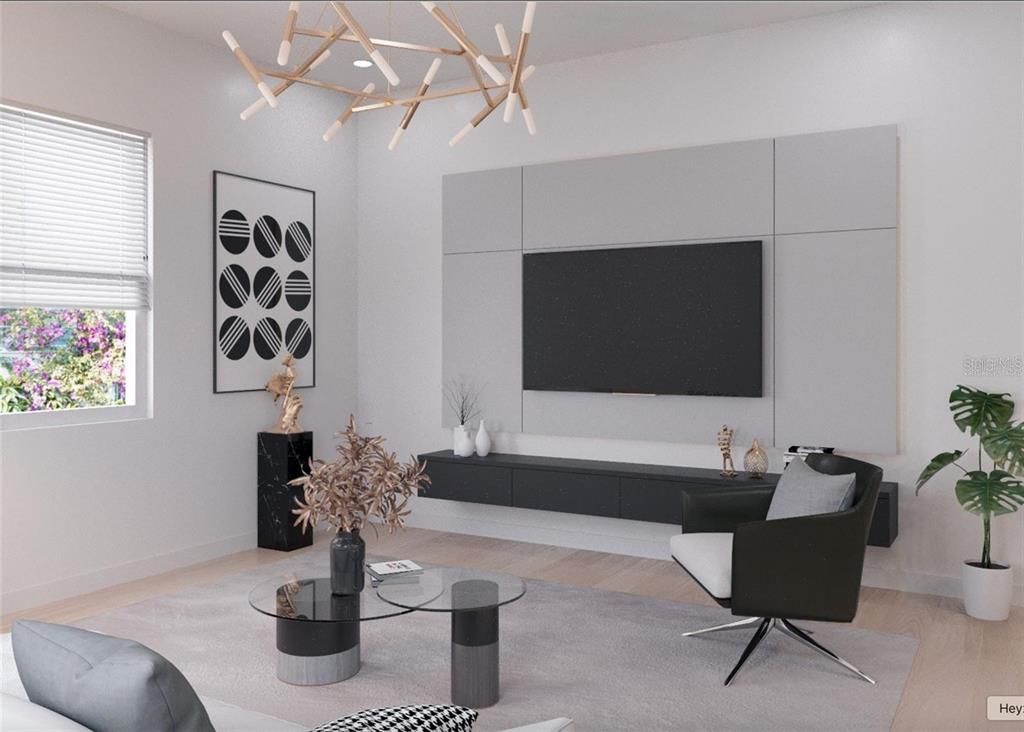 Interior, Living room, Pendant Lights, Wood Texture Flooring