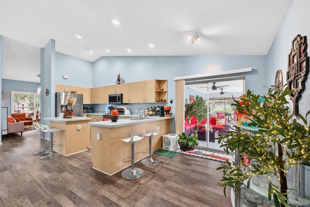 Interior, Kitchen, Recessed Lighting, Wood Texture Flooring