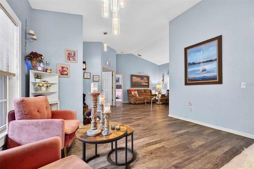 Interior, Living room, Pendant Lights, Wood Texture Flooring