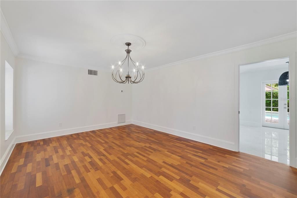 Chandelier, Empty room, Interior, Wood Texture Flooring