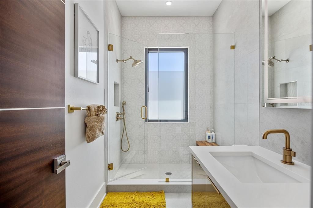 Bathroom, Glass Shower, Interior, Recessed Lighting