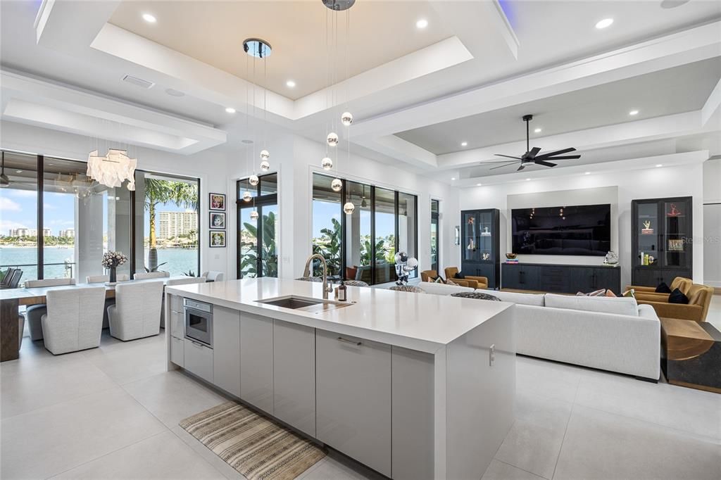 Dining room, Interior, Kitchen, Living room, Pendant Lights, Recessed Lighting, Water