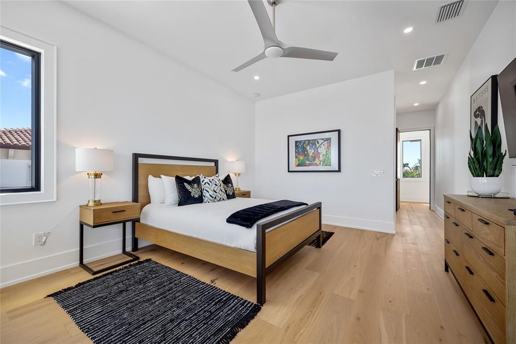 Bedroom, Interior, Recessed Lighting, Wood Texture Flooring