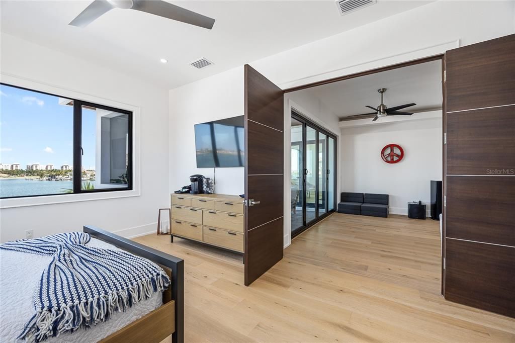 Bedroom, Interior, Recessed Lighting, Water, Wood Texture Flooring