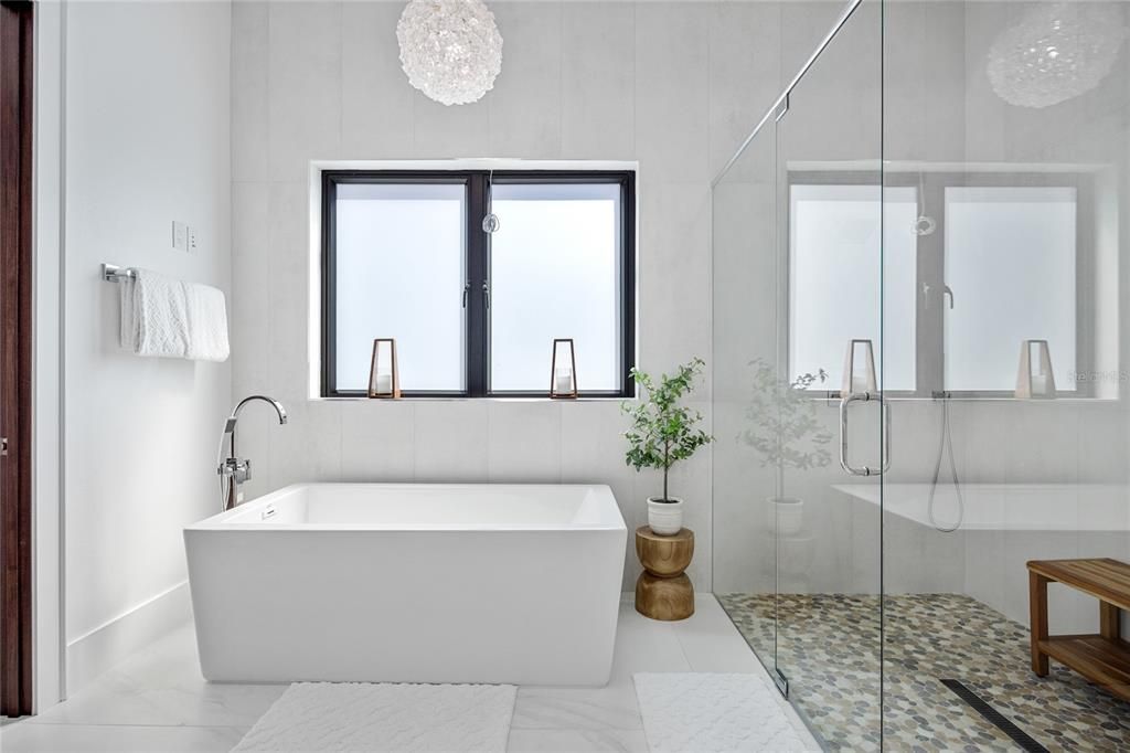 Bathroom, Free Standing Baths, Glass Shower, Interior, Marble