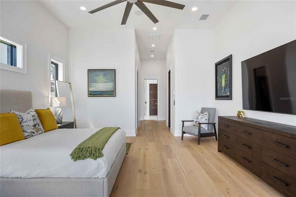 Bedroom, Interior, Recessed Lighting, Wood Texture Flooring