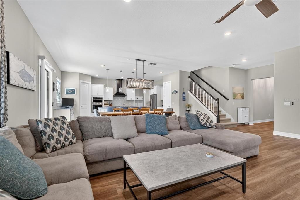 Interior, Kitchen, Living room, Pendant Lights, Recessed Lighting, Stainless Steel Appliances, Wood Texture Flooring