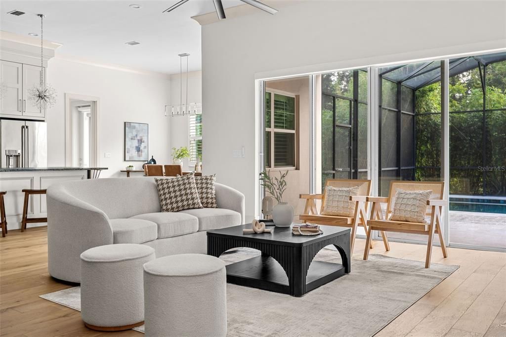 Dining room, Interior, Living room, Pendant Lights, Wood Texture Flooring