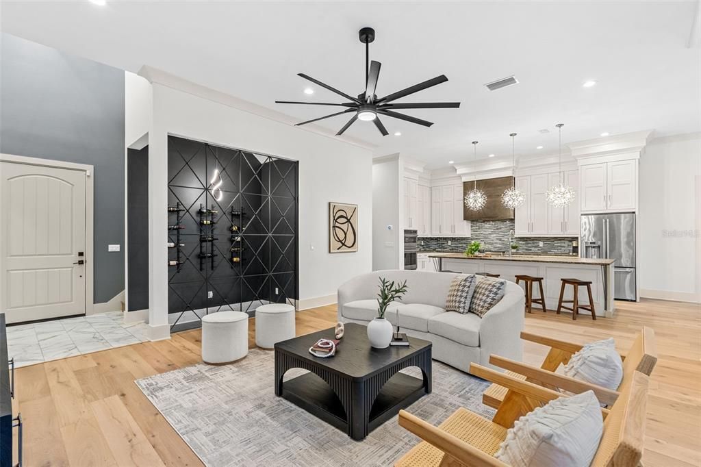 Interior, Kitchen, Living room, Pendant Lights, Recessed Lighting, Stainless Steel Appliances, Wood Texture Flooring