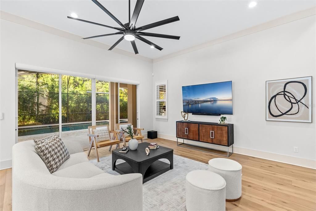 Interior, Living room, Recessed Lighting, Wood Texture Flooring