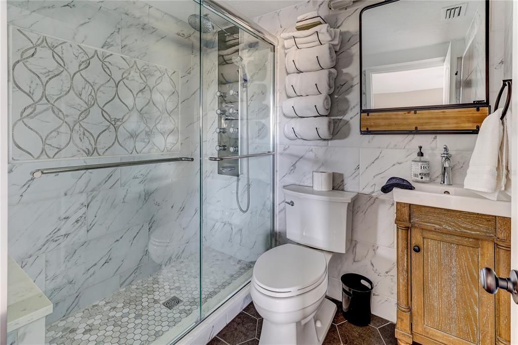 Bathroom, Glass Shower, Interior, Marble Walls