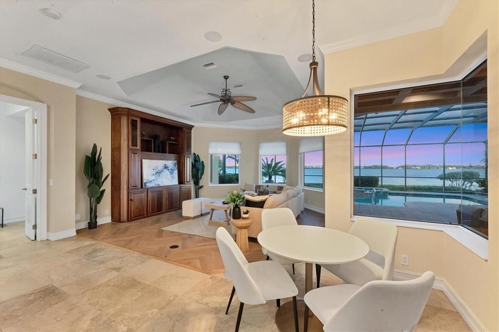 Chandelier, Dining room, Interior, Living room, Pendant Lights, Water, Wood Texture Flooring