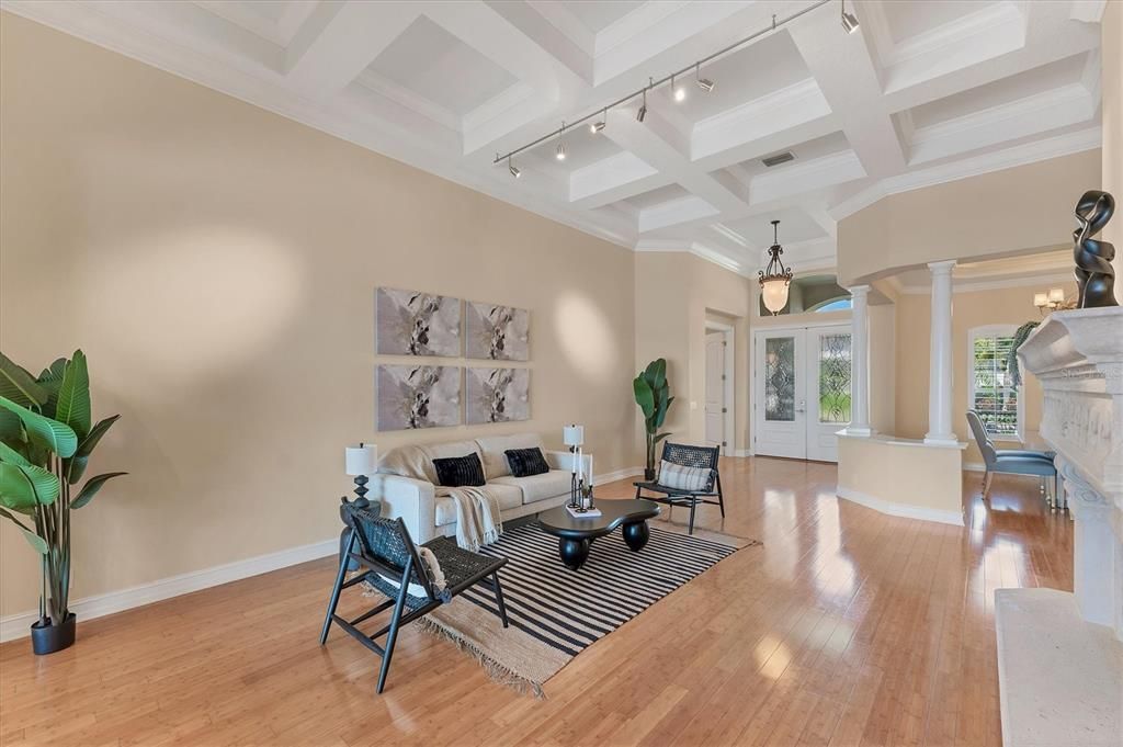 Interior, Living room, Pendant Lights, Wood Texture Flooring