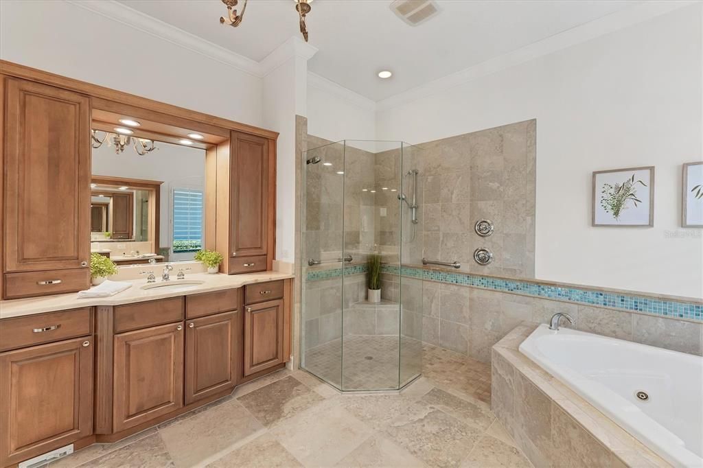 Bathroom, Dual Sink Vanities, Glass Shower, Interior, Recessed Lighting